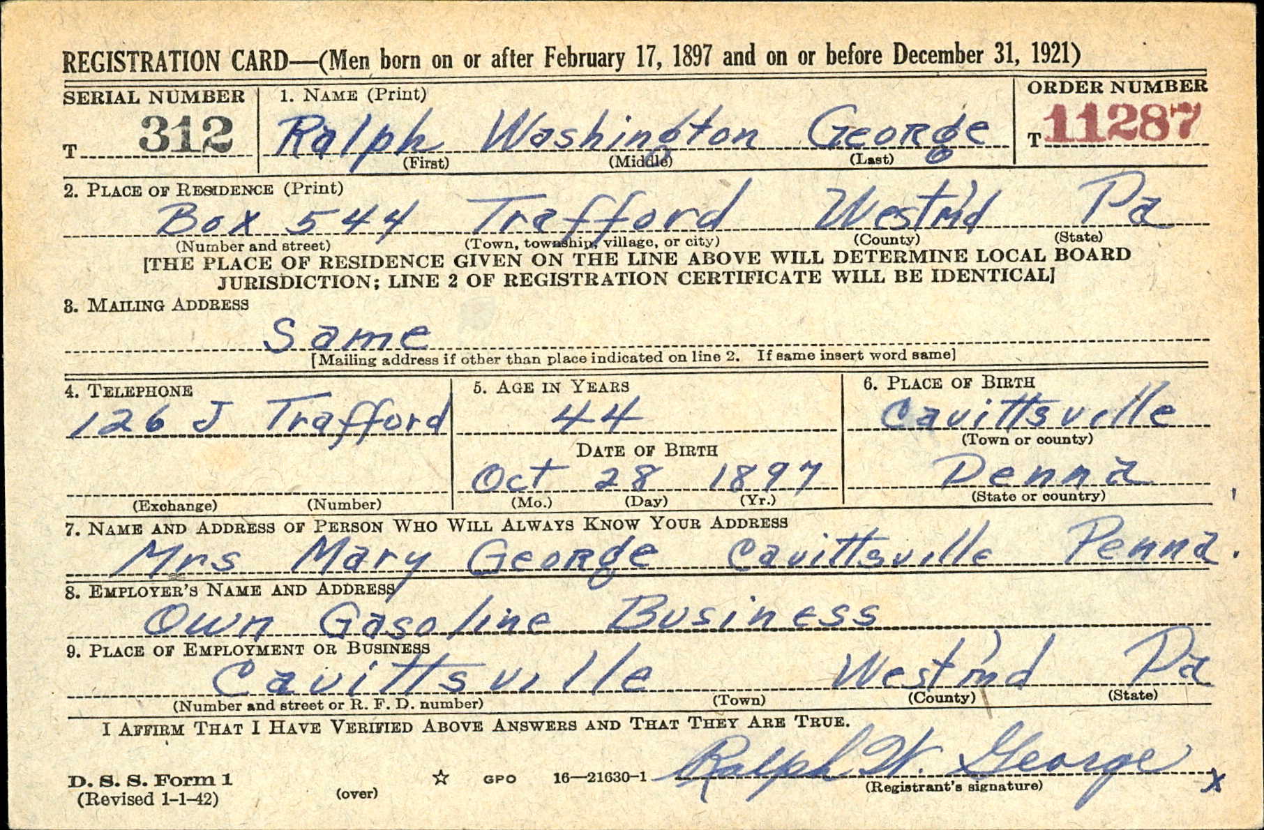 ralph george wwii card